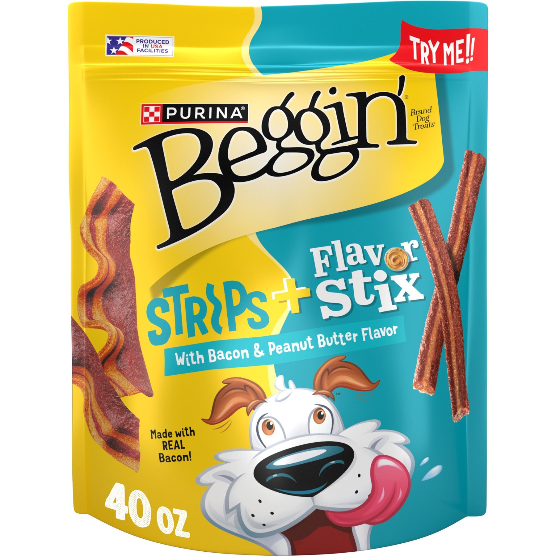 Beggin' Flavor Stix & Strips with Bacon & Peanut Butter Flavor Soft & Chewy Dog Treats, 40-oz pouch
