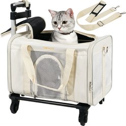 Bella & Pal Rolling Foldable Airline-Friendly Travel Small Dog & Cat Carrier with Detachable Wheels, 18 x 11 x 11-in, Cloud Dancer