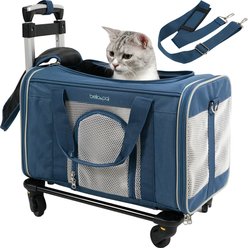 Bella & Pal Rolling Foldable Airline-Friendly Travel Small Dog & Cat Carrier with Detachable Wheels, 18 x 11 x 11-in, Sky Sailor