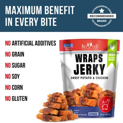 Show full view: Beloved Pets All Natural Sweet Potato & Chicken Wraps Human Grade Grain-Free & High-Protein Jerky Dog Treats, 1.5-lb bag slide 5 of 10