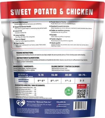 Show full view: Beloved Pets All Natural Sweet Potato & Chicken Wraps Human Grade Grain-Free & High-Protein Jerky Dog Treats, 1.5-lb bag slide 3 of 10
