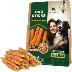 Beloved Pets Dried Pet Snacks Cod Sticks Chicken Wrapped Rawhide-Free & Grain-Free Natural Dog Chews, 10.6-oz bag