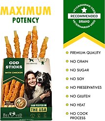 Beloved Pets Dried Pet Snacks Cod Sticks Chicken Wrapped Rawhide-Free & Grain-Free Natural Dog Chews, 10.6-oz bag slide 2 of 8