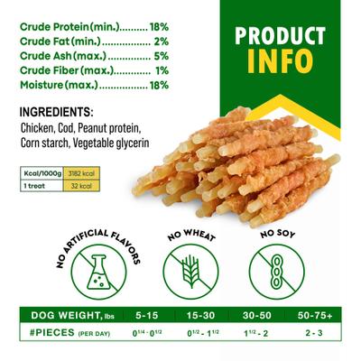 Show full view: Beloved Pets Dried Pet Snacks Cod Sticks Chicken Wrapped Rawhide-Free & Grain-Free Natural Dog Chews, 10.6-oz bag slide 6 of 11