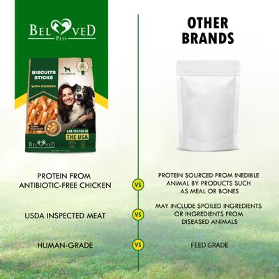 Show full view: Beloved Pets Dried Snacks Biscuit Sticks Chicken Human Grade Rawhide-Free & Grain-Free Natural Dog Chews, 10.6-oz bag slide 7 of 9