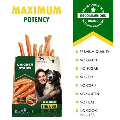 Show full view: Beloved Pets Natural Pet Dried Snacks Chicken Strips & Meat Sticks Human Grade Rawhide Free & Grain-Free Jerky Dog Treats, 10.6-oz bag slide 6 of 9