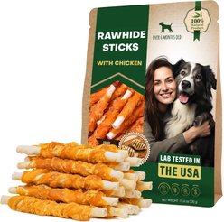Beloved Pets Rawhide Sticks Wrapped Meat with Chicken Dog Chew Treats, 10.6-oz bag