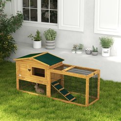Bencmate 2-Level Space-Saving Weatherproof Outdoor Rabbit Hutch with Easy Clean Tray, Yellow, 59 x 20.75 x 26.75-in