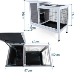 Bencmate 2-Tier Wooden Spacious Easy-Clean Rabbit Cage with Multiple Entrances, Grey, 37.5 x 21.5 x 34-in slide 2 of 6