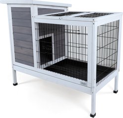 Bencmate 2-Tier Wooden Spacious Easy-Clean Rabbit Cage with Multiple Entrances, Grey, 37.5 x 21.5 x 34-in
