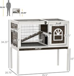 Bencmate Indoor Wooden Spacious Elevated Rabbit Hutch with Removable Tray, Brown, 35.5 x 20.75 x 34.25-in slide 2 of 8