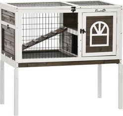 Bencmate Indoor Wooden Spacious Elevated Rabbit Hutch with Removable Tray, Brown, 35.5 x 20.75 x 34.25-in