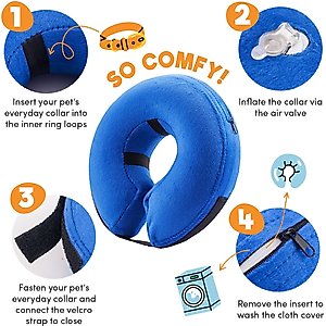 Bencmate Protective Inflatable Soft Pet Recovery Does Not Block Vision Recovery Collar for Dogs & Cats, Blue, Medium