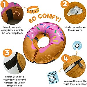 Bencmate Protective Inflatable Soft Pet Recovery Does Not Block Vision Recovery Collar for Dogs & Cats, Donut-Strawberry, Medium