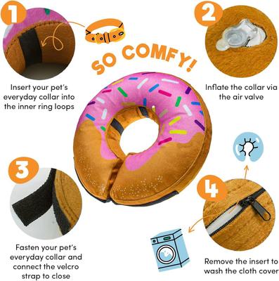 Show full view: Bencmate Protective Inflatable Soft Pet Recovery Does Not Block Vision Recovery Collar for Dogs & Cats, Donut-Strawberry, Small slide 4 of 9