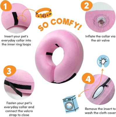 Show full view: Bencmate Protective Inflatable Soft Pet Recovery Does Not Block Vision Recovery Collar for Dogs & Cats, Pink, Large slide 4 of 9
