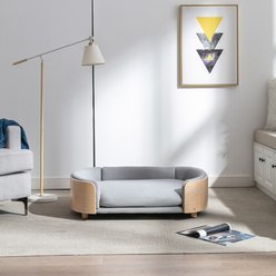 Bencmate Scandinavian Style Solid Wood Legs Velvet Cushion Elevated Dog Sofa Bed, Light Grey, 38.58 x 26.77 x 11.02-in