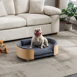 Bencmate Scandinavian Velvet Cushion Solid Wood Legs Elevated Dog Sofa Bed, 30.7 x 20.08 x 9.85-in, Dark Grey