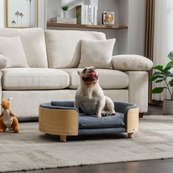 Bencmate Scandinavian Velvet Cushion Solid Wood Legs Elevated Dog Sofa Bed, 30.7 x 20.08 x 9.85-in, Dark Grey slide 2 of 8