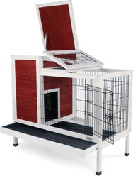 Bencmate Two-Tier Easy-Clean Spacious Wooden Rabbit Cage with Multiple Entrances, Red, 37.5 x 21.5 x 34-in slide 2 of 7