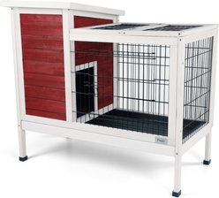 Bencmate Two-Tier Easy-Clean Spacious Wooden Rabbit Cage with Multiple Entrances, Red, 37.5 x 21.5 x 34-in