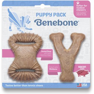 Benebone Bacon Flavor Tough Puppy Chew Toy, 2 count slide 1 of 6