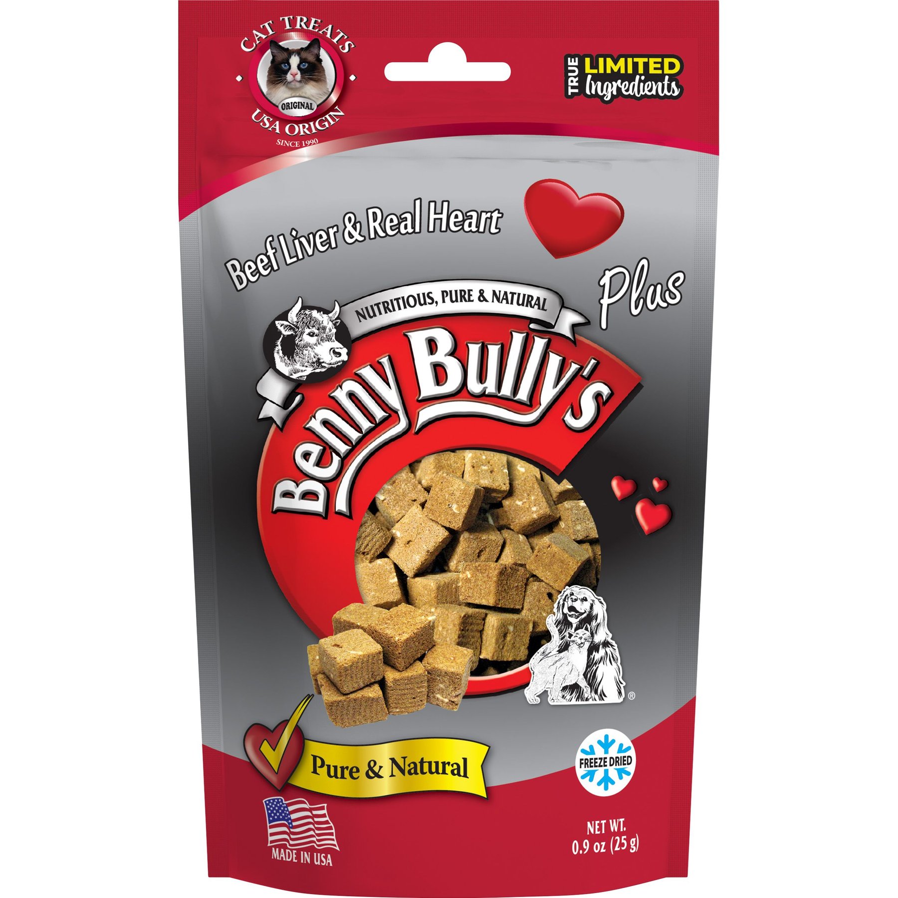 Benny Bullys Beef Liver & Beef Heart Raw Freeze-Dried Cat Treats, 0.7-oz bag
