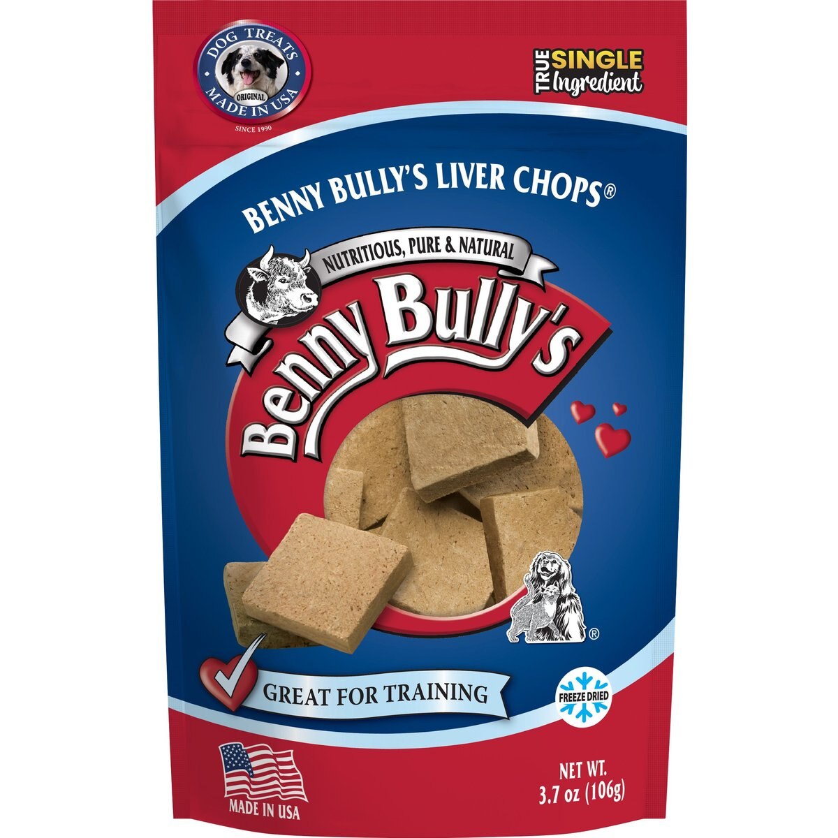 Benny Bullys Beef Liver Chops Raw Freeze-Dried Dog Treats, 3.7-oz bag