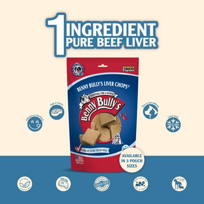 Show full view: Benny Bullys Beef Liver Chops Raw Freeze-Dried Dog Treats, 3.7-oz bag slide 4 of 6