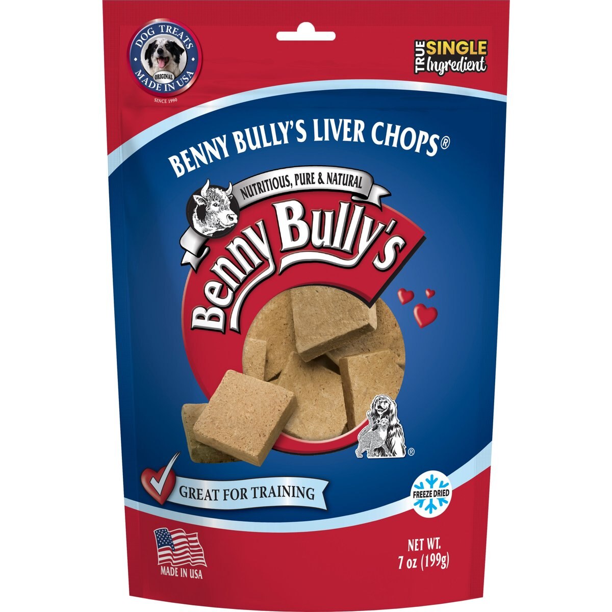 Benny Bullys Beef Liver Chops Raw Freeze-Dried Dog Treats, 7-oz bag