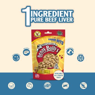 Show full view: Benny Bullys Beef Liver Mini Bit Freeze-Dried Dog Treats, 5.2-oz bag slide 5 of 5