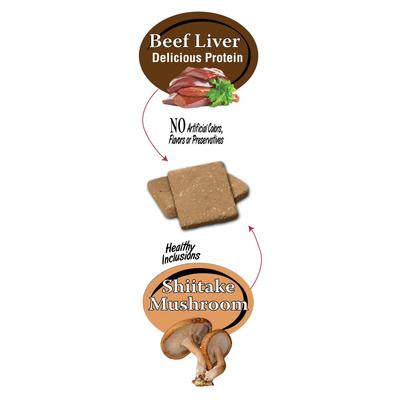 Show full view: Benny Bullys Beef Liver & Mushrooms Raw Freeze-Dried Dog Treats, 1.9-oz bag slide 5 of 6