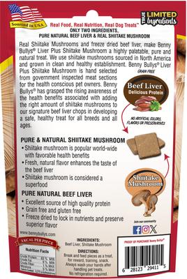 Show full view: Benny Bullys Beef Liver & Mushrooms Raw Freeze-Dried Dog Treats, 1.9-oz bag slide 3 of 6