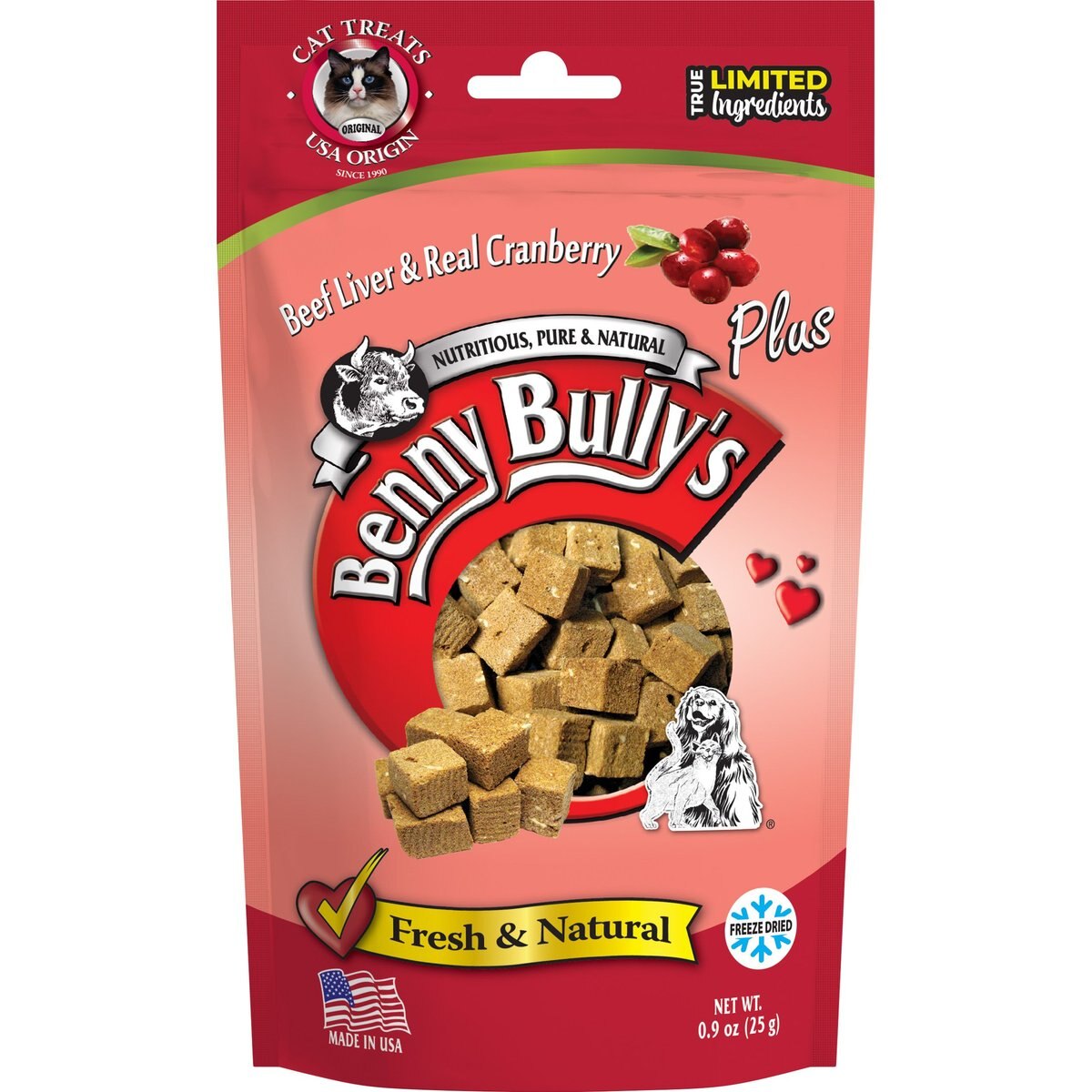 Benny Bullys Beef Liver Plus Cranberry Raw Freeze-Dried Cat Treats, 0.7-oz bag