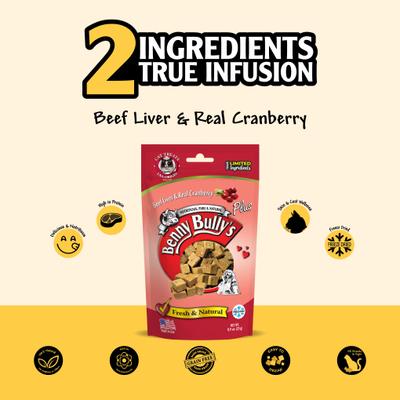 Show full view: Benny Bullys Beef Liver Plus Cranberry Raw Freeze-Dried Cat Treats, 0.7-oz bag slide 4 of 6