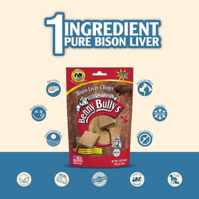 Show full view: Benny Bullys Bison Liver Chops Freeze-Dried Dog Treats, 2.1-oz bag slide 5 of 5