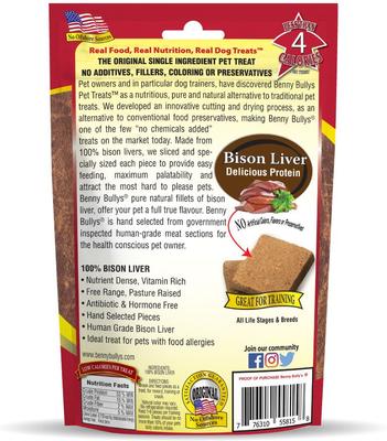Show full view: Benny Bullys Bison Liver Chops Freeze-Dried Dog Treats, 2.1-oz bag slide 3 of 5