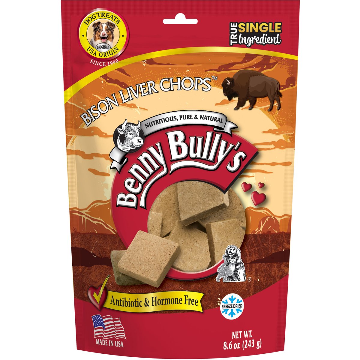 Benny Bullys Bison Liver Chops Raw Freeze-Dried Dog Treats, 8.6-oz bag