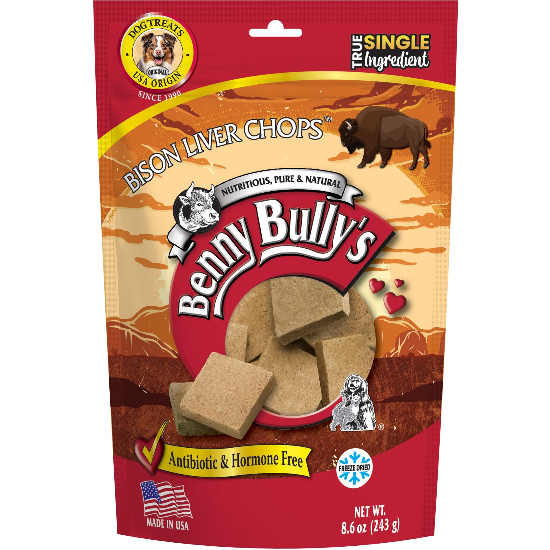 Benny Bullys Bison Liver Chops Raw Freeze-Dried Dog Treats, 8.6-oz bag