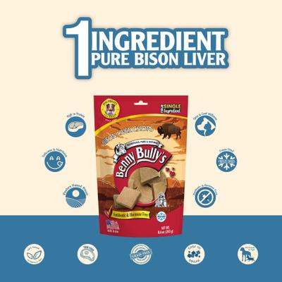 Show full view: Benny Bullys Bison Liver Chops Raw Freeze-Dried Dog Treats, 8.6-oz bag slide 4 of 6