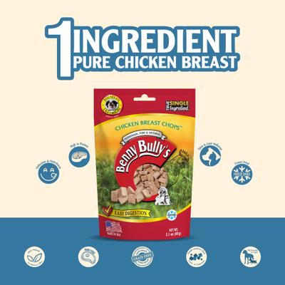 Show full view: Benny Bullys Chicken Breast Chop Raw Freeze-Dried Dog Treats, 2.1-oz bag slide 4 of 6