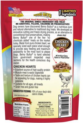 Show full view: Benny Bullys Chicken Heart Mini Bits Raw Freeze-Dried Dog Treats, 3.6-oz bag slide 3 of 7