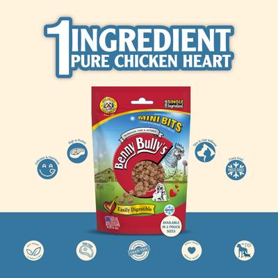 Show full view: Benny Bullys Chicken Heart Mini Bits Raw Freeze-Dried Dog Treats, 3.6-oz bag slide 4 of 7