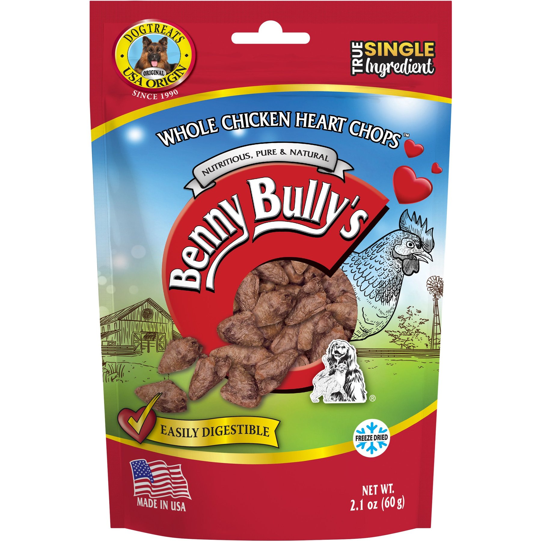 Benny Bullys Chicken Whole Heart Raw Freeze-Dried Dog Treats, 2.1-oz bag