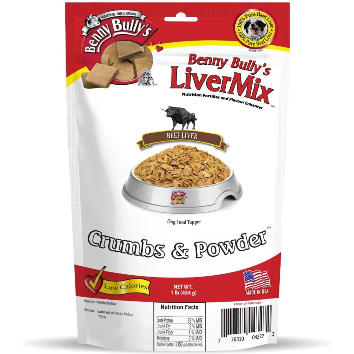 Benny Bullys Liver Mix Crumbs & Powder Freeze-Dried Dog Topper, 1-lb bag