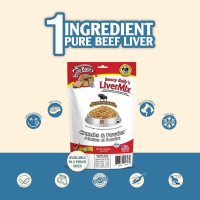 Show full view: Benny Bullys Liver Mix Crumbs & Powder Freeze-Dried Dog Topper, 1-lb bag slide 5 of 5