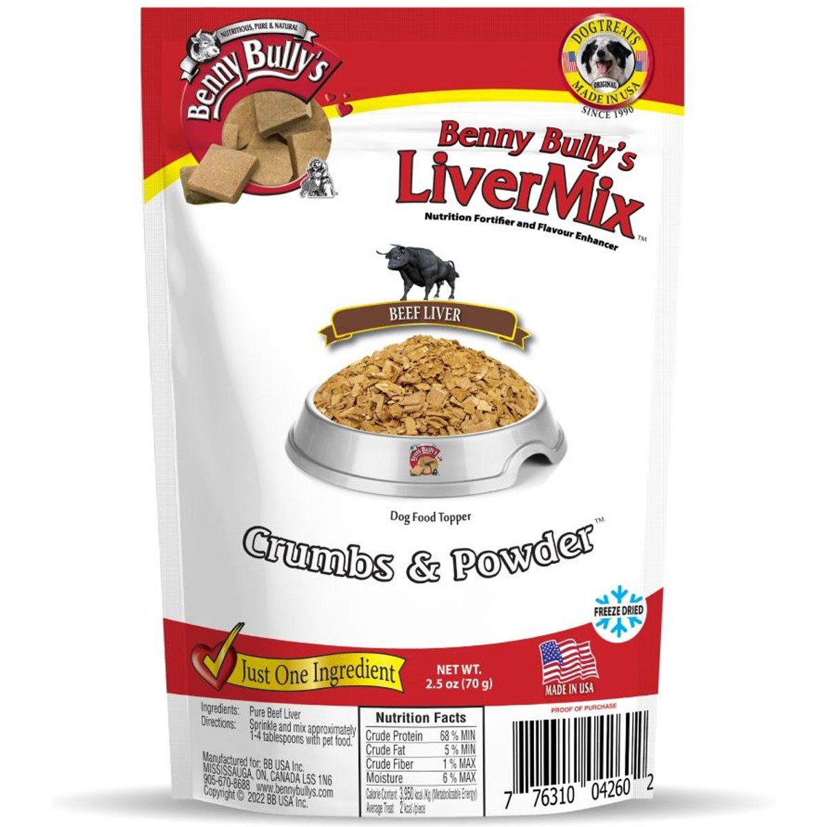 Benny Bullys Liver Mix Crumbs & Powder Freeze-Dried Dog Topper, 2.5-oz bag