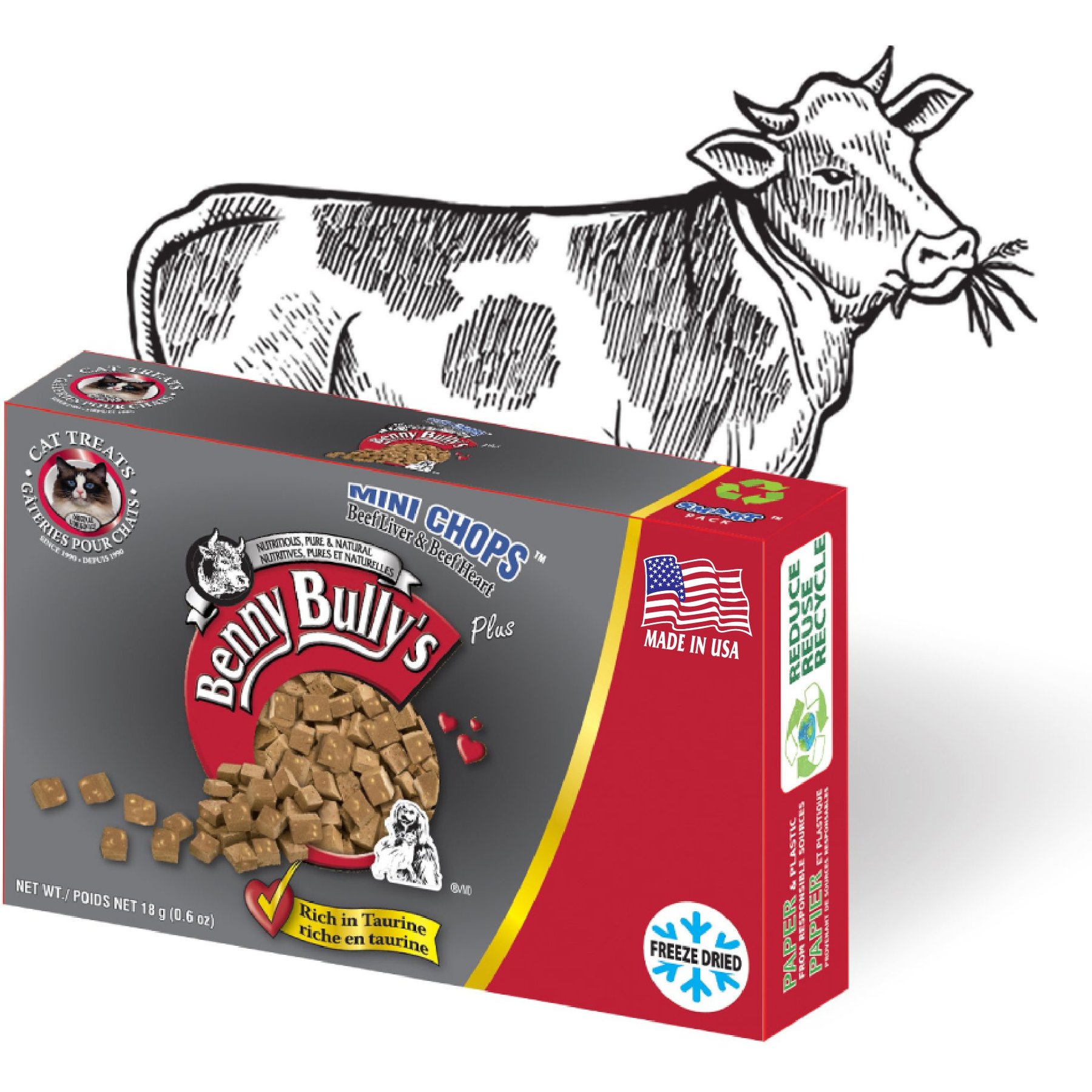 Benny Bullys Mini Chops Smart Pack Beef Liver Plus Beef Heart Freeze-Dried Cat Treats, .6-oz box