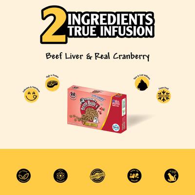 Show full view: Benny Bullys Mini Chops Smart Pack Beef Liver Plus Cranberry Freeze-Dried Cat Treats, .6-oz box slide 3 of 6