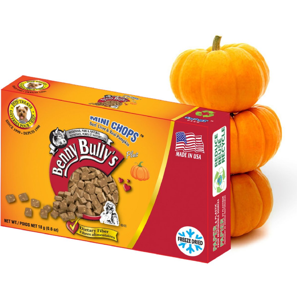 Benny Bullys Mini Chops Smart Pack Beef Liver Plus Pumpkin Freeze-Dried Dog Treats, .6-oz box